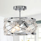 12.6" Semi Flush Mount Ceiling Light Modern 3-Lights Drum Ceiling Lighting with Chrome Finish Vintage Modern Crystal Flower Light Fixture for Bedroom, Entryway, Kitchen, Dining Room, E12