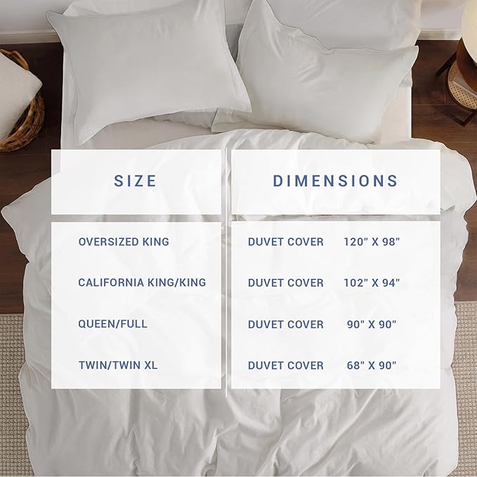 Kotton Culture 100% Washed Cotton Duvet Cover Set Queen Size - 600 Thread Count Comforter cover, Soft Linen Feel, Luxury,3-Pc Set with Zipper Closure & Corner Ties (Washed Cotton White,Queen 90"x 90")