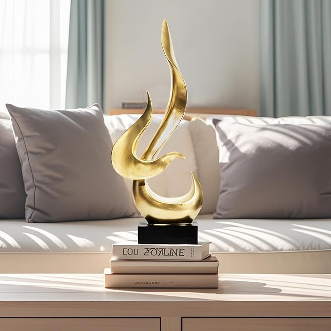 Gold Fire Flame Sculpture, Modern Abstract Resin Statue, Art Statue Home Decor for Living Room TV Stand Coffee Table Shelf Accents Decor.