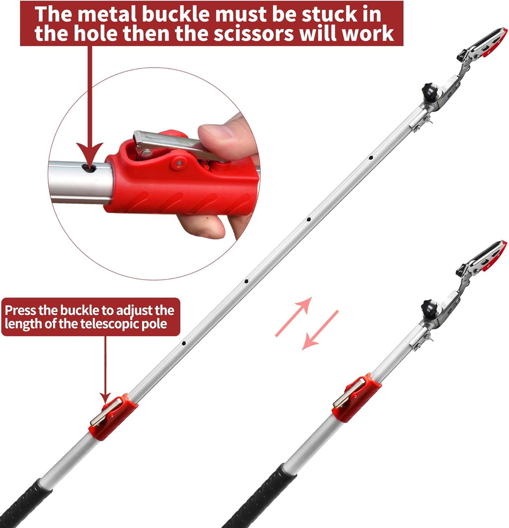 GARTOL Pruner for Garden, Cut Upto 1 Inch & Hold Telescopic Pole Pruner, Fruit Picker with Rotating Blade Head, Lightweight Aluminum Extendable Handle for Tree Branch Cutter, 3.67-5.45 FT, Silver