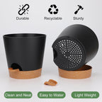 8-Inch Plant Pots, Self-Watering Planters with Drainage Holes & Saucers for Indoor and Outdoor Plants (2-Pack,Black)