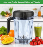For Vitamix Blender Pitcher 64oz Low-Profile, Replacement Pitcher Container Jar Cup for Vitamix 750, 5200, 5000, 6300, 7500, A3500, Vm0102, Vm0103, Vm0197, E310 Classic/Explorian/Commercial Series