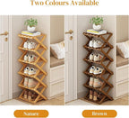 YYW Bamboo Shoe Rack for Entryway,Installation-Free and Foldable Vertical Shoe Storage Organizer,Free Standing Shoe Racks Shelf Closet Shoe Organizer for Living Room (Tawny-3 Layers)