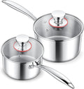 E-far Stainless Steel Saucepan Set - 1Qt & 2 Qt, Triply Sauce Pan Pot with Lid for Cooking Pasta Warming Milk Boiling Water, Small Metal Cookware for Kitchen, Induction Ready & Heavy Duty