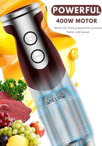 MegaWise 3-in-1 Hand Blender Set with Variable Speed Control, 400W Immersion Blender - Includes Whisk, Milk Frother, Chopper, and Beaker for Smoothies, Soups, and Baby Food (RED)