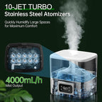 Humidifier Large Room, 30L/7.93Gal Large Commercial Humidifier 5000 sq.ft, Top-Fill Whole House Humidifiers with Extension Tube, 3 Mist Mode, Timer – Ideal for Plants, Office, Warehouse & Greenhouse
