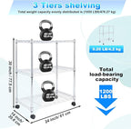 Whitmor 3 Tier Storage Shelves, Heavy Duty with Wheels, 400 lbs Capacity per Shelf, Max 1200 lbs Total, Adjustable Shelving Unit for Garage, Kitchen, Bathroom, 24" L x 14" W x 30.5" H, Chrome