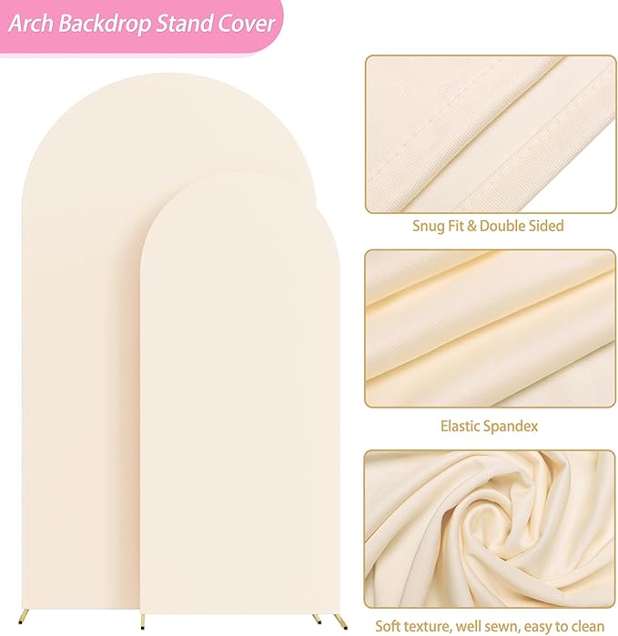 Fomcet Set of 2 Wedding Arch Cover 6FT, 7.2FT Beige 2-Sided Round Top Spandex Arch Backdrop Cover Fitted Fabric for Birthday Party Baby Shower Wedding Arch Stand Decoration
