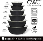 COOK WITH COLOR Stainless Steel Mixing Bowls Set - Nesting Bowls, 6 Pieces, Black