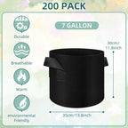 200 Pack 7 Gallons Grow Bags, Non-Woven Fabric Pots Plant Bags, Plant Grow Bags with Handles, Garden Plant Bags for Potatoes, Carrots, Tomatoes and Other Vegetable,Fruits