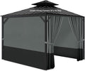 Gazebo Privacy Curtains 10' x 10' with Zipper 4-Panels Side Wall Universal Replacement for Patio, Outdoor Canopy, Garden and Backyard Gray and Black (Curtain Only)