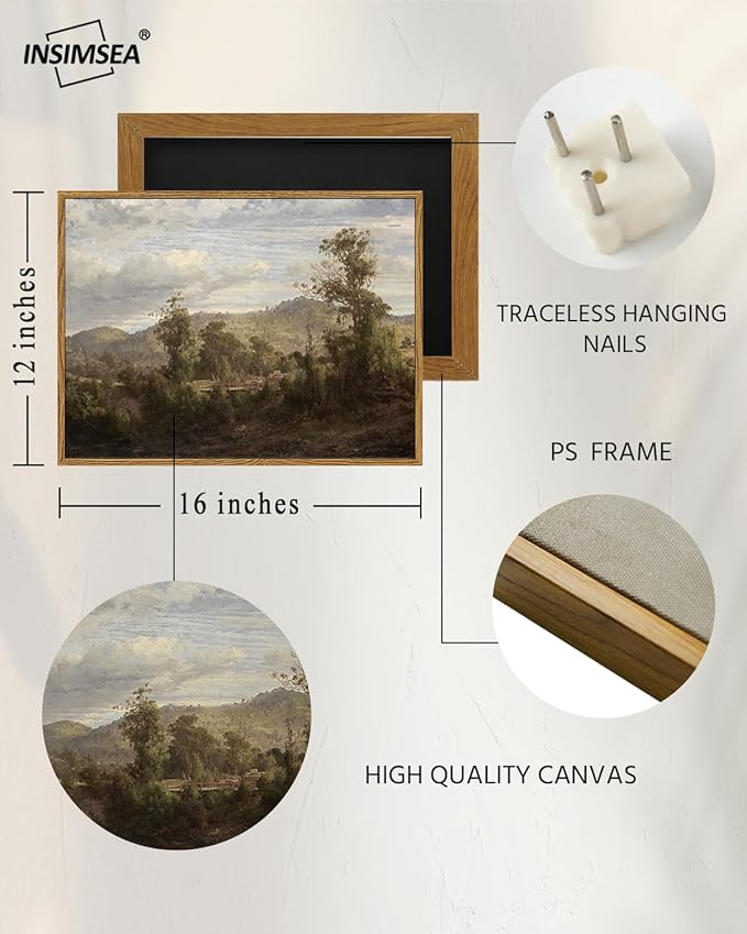 InSimSea Framed Canvas Wall Art Vintage Decor, Nature Landscape Paintings Artwork, Vintage Farmhouse Decor, Retro Wall Decoration for Bedroom Living Room Bathroom, 12"x16"