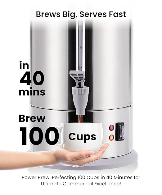 SYBO SR-CP100BG Commercial Coffee Urn & Hot Beverage Dispenser, Fast Brew, Keeps Warm – Ideal for Coffee, Tea, Water at Events & Catering, 100-Cup 16 L, Grey