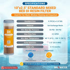 2-Pack Refillable Mixed Bed DI Resin Filter Cartridge Fits wide style 3.15" openings standard 10" size WH Filter Housings and Systems, Car Wash, Window Cleaning, Aquarium
