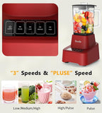 Red Smoothie Blender, Facelle Countertop Blender for Kitchen, 55 oz Glass blender for smoothies and Shakes, Licuadora, Smoothie maker with touchscreen 3+P Speeds, Cleaning brush ＆ removable SS blade