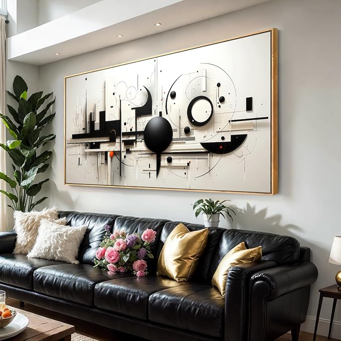 abstract Wall Art Black And White Modern Artwork Geometric Line Art Canvas Painting Wall Decor for Living Room Bedroom Dining Room Home Office Decor 30"x60" with Framed…