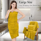 Bath Towel Set of 4, Extra Large Towels Oversized 35x70 Inch Shower Bathroom Towels Highly Absorbent Quick Dry Towel Textured Soft Bath Sheet Towels Set for Bathroom Hotel SPA Fitness Camping (Yellow)