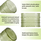 Hobnail Drinking Glasses Set of 6, Vintage Colored Glassware 11oz, Beverage Glass Cups for Water, Juice, Cocktail (Green)