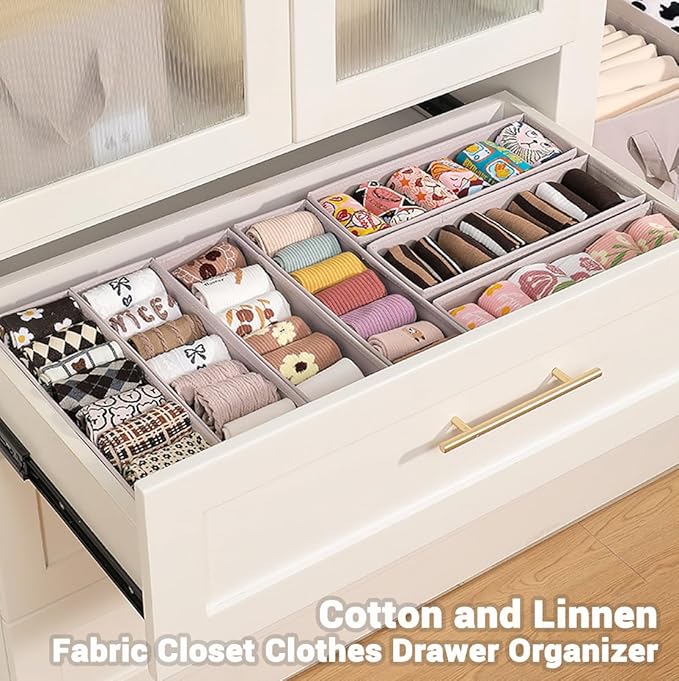 MURRI&MURRDI Mini Foldable Clothes Drawer Organizer 6 Pcs, Small Fabric Storage Organizer for Nursery, Sock, Underwear, Bra, Belt, Tie, Scarves, Gray
