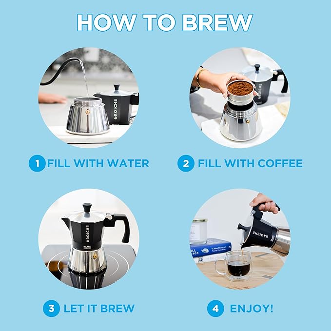 GROSCHE Milano Induction Stovetop Espresso Maker Moka Pot for Greca, Induction, Electric & Gas Stoves, Dishwasher Safe Stovetop Espresso Maker | 3 Espresso Cup, Black