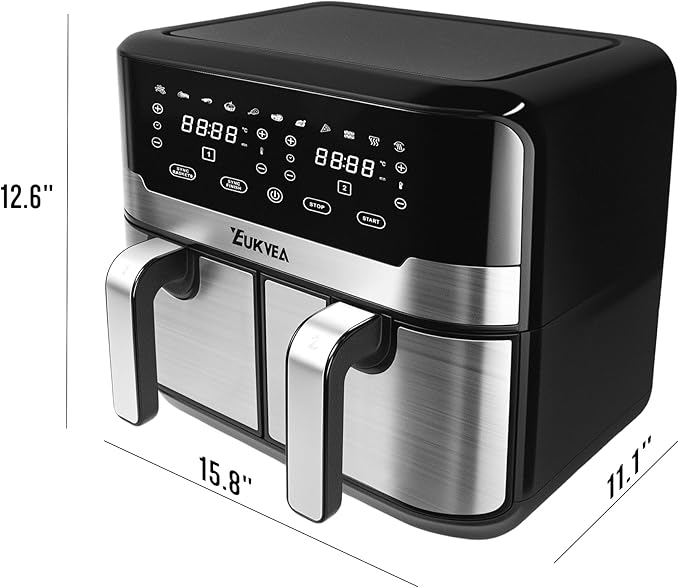 Dual Basket Air Fryer 9.5QT, 2 Non - stick Drawer Ovens with 11 in 1 Cooking Presets, Sync Cooking Finish, No Oil Required, Crispy and Aromatic, Digital Control, 2400W Power, Dishwasher Safe, Black