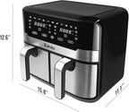 Dual Basket Air Fryer 9.5QT, 2 Non - stick Drawer Ovens with 11 in 1 Cooking Presets, Sync Cooking Finish, No Oil Required, Crispy and Aromatic, Digital Control, 2400W Power, Dishwasher Safe, Black