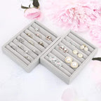 DesignSter Small Jewelry Tray, 2PCS Ring Organizer, Velvet Jewelry Display Tray, Stackable Jewelry Organizer Trays, Jewelry Drawer Organizer Inserts For Dresser, Jewelry Box (Gray)