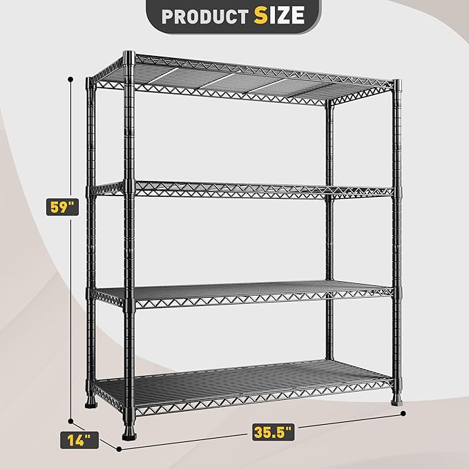 REIBII Wire Shelving Unit Storage Shelves Metal Shelves Heavy Duty Shelving Adjustable Garage Storage Wire Shelf Pantry Shelves for Bedroom Kitchen Rack 35.5''W x 14''D x 59''H