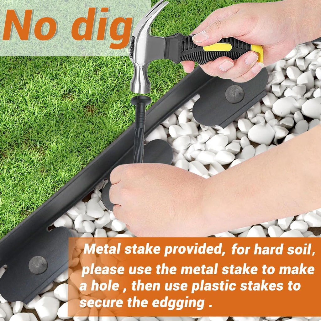 Landscape Edging Border, Plastic Edging for Landscaping, Garden Edging Border,Lawn Edging no dig,Garden Borders,Flower Bed Edging,Rubberific Landscape Edging, (Plastic Stakes, Black-66feet)