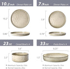LIANYU Dinnerware with Pasta Bowls Set for 4, 16 Piece Stoneware Dish Ding Ware, Dinner Tableware Sets Includes Dinner Salad Plates, Cereal Salad Bowls, Chip & Scratch Resistant, Sandy Beige