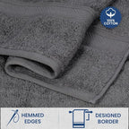 Casa Lino 100% Cotton Bath Towels Set of 4 (1 Bath Towel, 1 Hand Towel & 2 Wash Cloths) - Bathroom Towels and Washcloths Set - Complete Bathroom Set - Guest Room Essentials - (Charcoal Black)