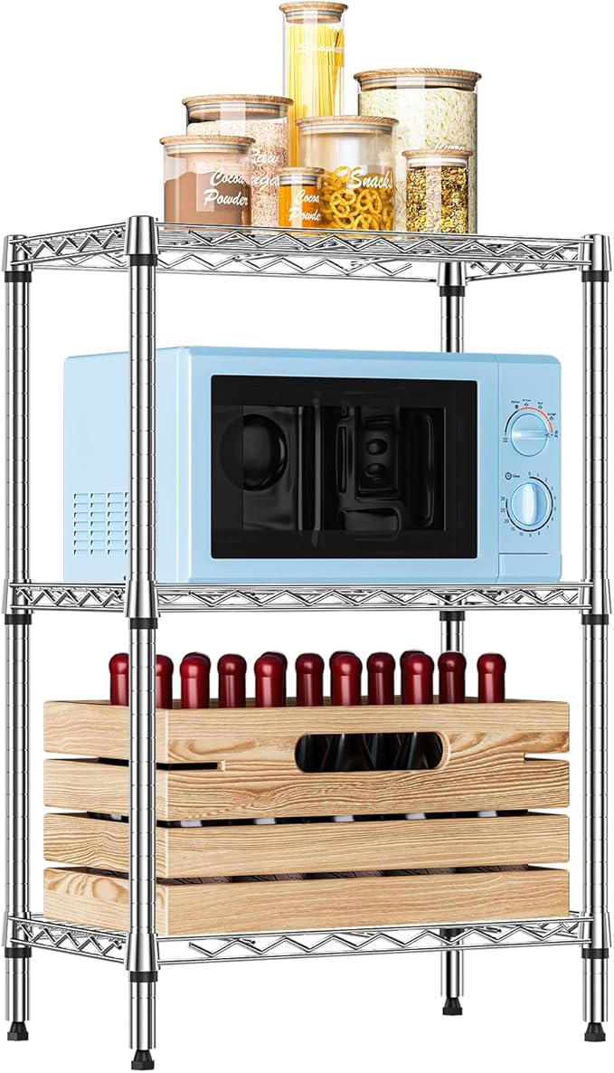 IZEUK 3 Tier Heavy Duty Steel Storage Shelves, Metal Shelf Wire Shelving Rack for Pantry, Kitchen, Cloakroom or Office Organization (13.8" D x 23.6" W x 35.5" H, 750LBS, Chrome)