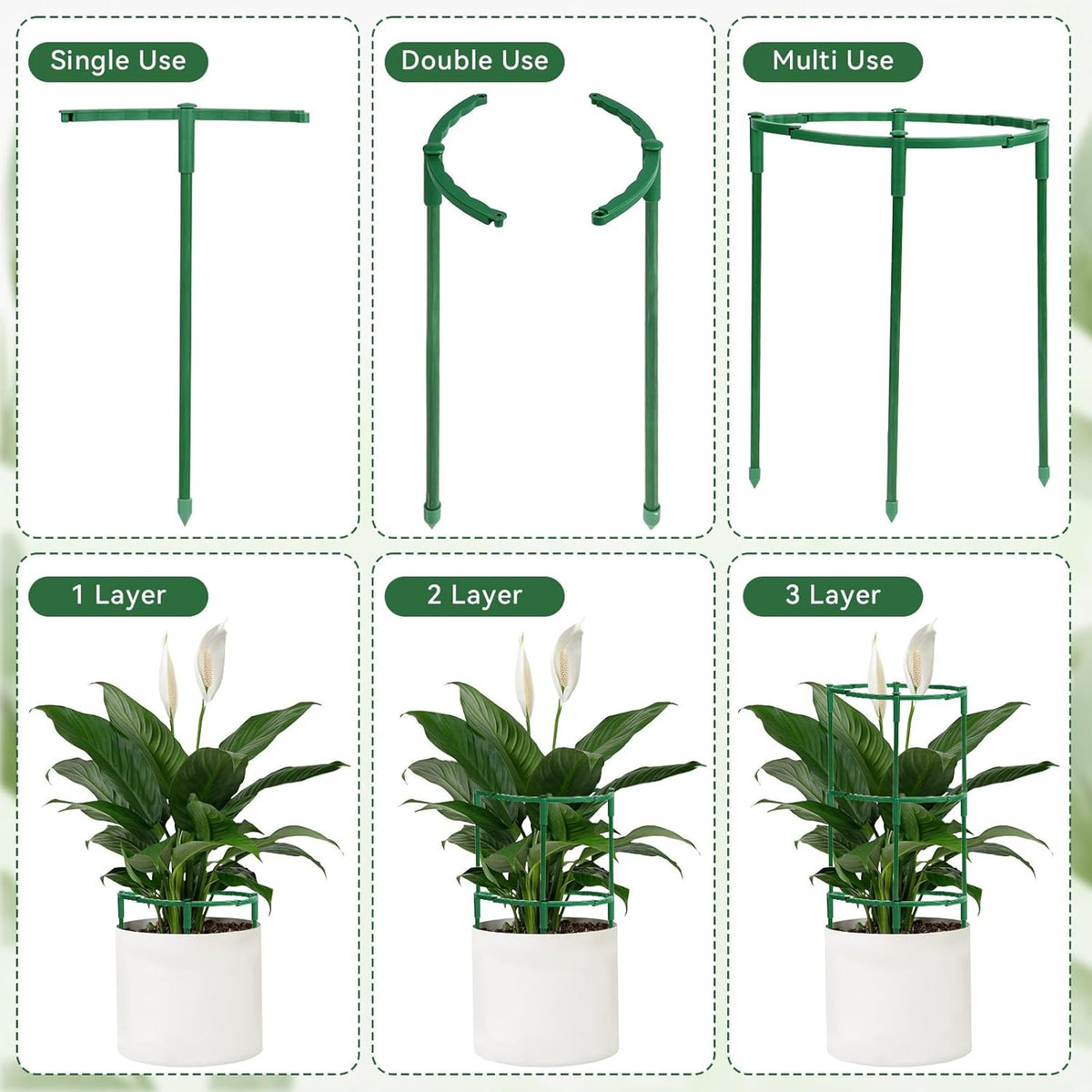 12 Pack Plant Support Stakes, 6.3 x 9.8 Inch Plastic Plant Cage Holders, Half Round Plants Support, Garden Flower Stakes for Indoor Outdoor Climbing Plants Vegetable Flower Pot
