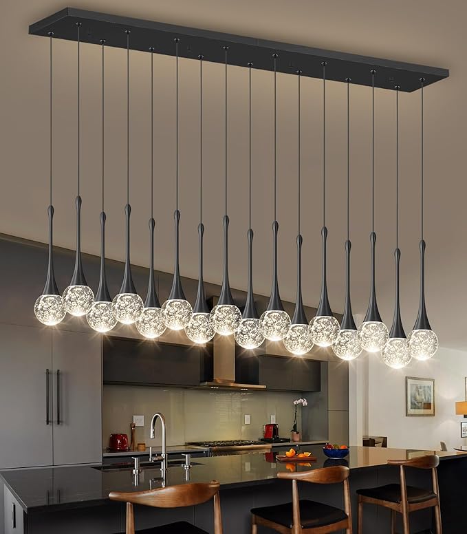 16 Lights Modern Glam Crystal Chandelier for High Ceiling LED Dimmable Pendant Light for Staircase Foyer Enterway Living Room Chandelier Lighting Black
