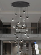 Farmhouse Crystal Chandelier, Luxury Hanging Lights High Ceiling Pendant Lighting for Foyer Staircase 24 Lights Black Chandelier Dimmable 2700k-6000k