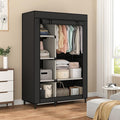 Calmootey Portable Closet Organizers, Clothing Storage, Wardrobe with 6 Shelves and Hanging Rod, Non-Woven Fabric Cover with 4 Side Pockets, Black