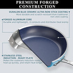 Nuwave 9pc Cookware Set Healthy Duralon Blue Ceramic Nonstick Coated, Diamond Infused Scratch-Resistant, PFAS Free, Oven Safe, Induction Ready & Evenly Heats, Tempered Glass Lids & Stay-Cool Handle