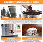 HOMOKUS Commercial Coffee Urn,14.2L Large Coffee Maker,100 Cup Double Wall Stainless Steel Coffee Dispenser,1500W Quick Brew Electric Coffee Percolator with Upgraded Internal Stage for Gathering
