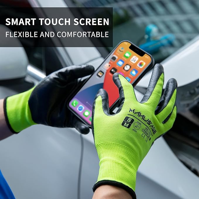 MANUSAGE Safety Work Gloves - Protective Glove for Men & Women - Ultrathin Hand Protection - For Construction, Gardening, Landscaping - Yellow - Size M - 24 Pairs