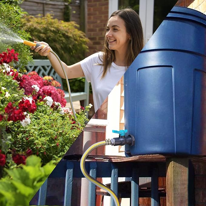 Rain Barrel Spigot PVC Faucet Kit Water Diverter Kit with Bulkhead Fitting, Ball Valve, Garden Hose Barb(12.5mm) Adapter, Pipe Clamps, Thread Tape, Hole Saw(for 12.5mm ID Hose)