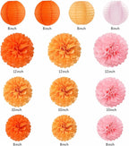 Pink-Orange Groovy Party-Decorations - 20pcs Fall Autumn Thanksgiving Harvest Paper Streamers Lanterns Fans,Tissue Pom Poms,Honeycomb Balls,Bunting,Birthday Baby Bridal Shower Wedding Decor Burgleda