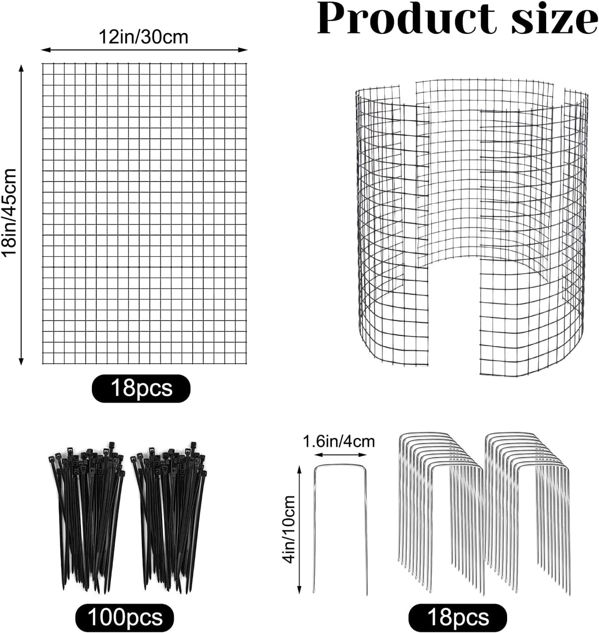 6 Pack 18'' x 12'' Large Wire Plant Protector from Animals, 18 Pcs Metal Plant Cage Chicken Wire Cloche with Ground Stakes and Nylon Tie to Keep Animals Out, Garden Protection Bunny Barricade
