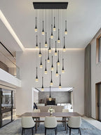 24-Lights Rectangular Chandelier Crystal Raindrop Chandeliers Flush Mount Ceiling Light for Dining Room Living Room High Ceiling Chandelier for Staircase Foyer Entryway Black Chandeliers