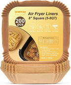 200 Pcs 8" Air Fryer Liner Square Baking Parchment Paper Airfryer Liners,Unbleached Disposable Non-stick & Non-Leak & Non-Washing Air Fryer Paper Liner for 5-8 QT Air Fryer Basket