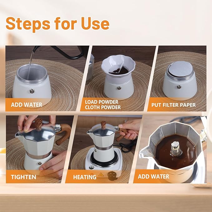 7-in-1 Aluminum Moka Pot Set with Electric Stove Hand Grinder Moka Dispenser Classic Stovetop Espresso Coffee Maker 150ml 5oz Mocha Express Portable Camping Travel Cafe Makers 3 Cup