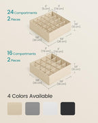 SONGMICS Set of 4 Underwear Organizers, Drawer Organizers, Dresser Closet Storage, 80 Cells (2x16+2x24), Foldable Dividers, 11.8 x 11.8 x 3.9 Inches, for Socks, Ties, Belts, Summer Sand URUS011K01