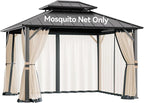 Covered Outdoor Universal Gazebo Mosquito Netting Replacement - 10' x 12' 4-Panel Screen Walls with Double Zipper for Outdoor Patio Canopy Garden Gazebos, Slate Gray and Beige