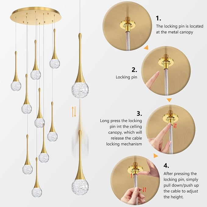 9 Light Modern Glam Crystal Chandelier for High Ceiling LED Dimmable Ceiling Pendant Light Staircase Foyer Enterway Living Room Chandelier Lighting Antique Gold