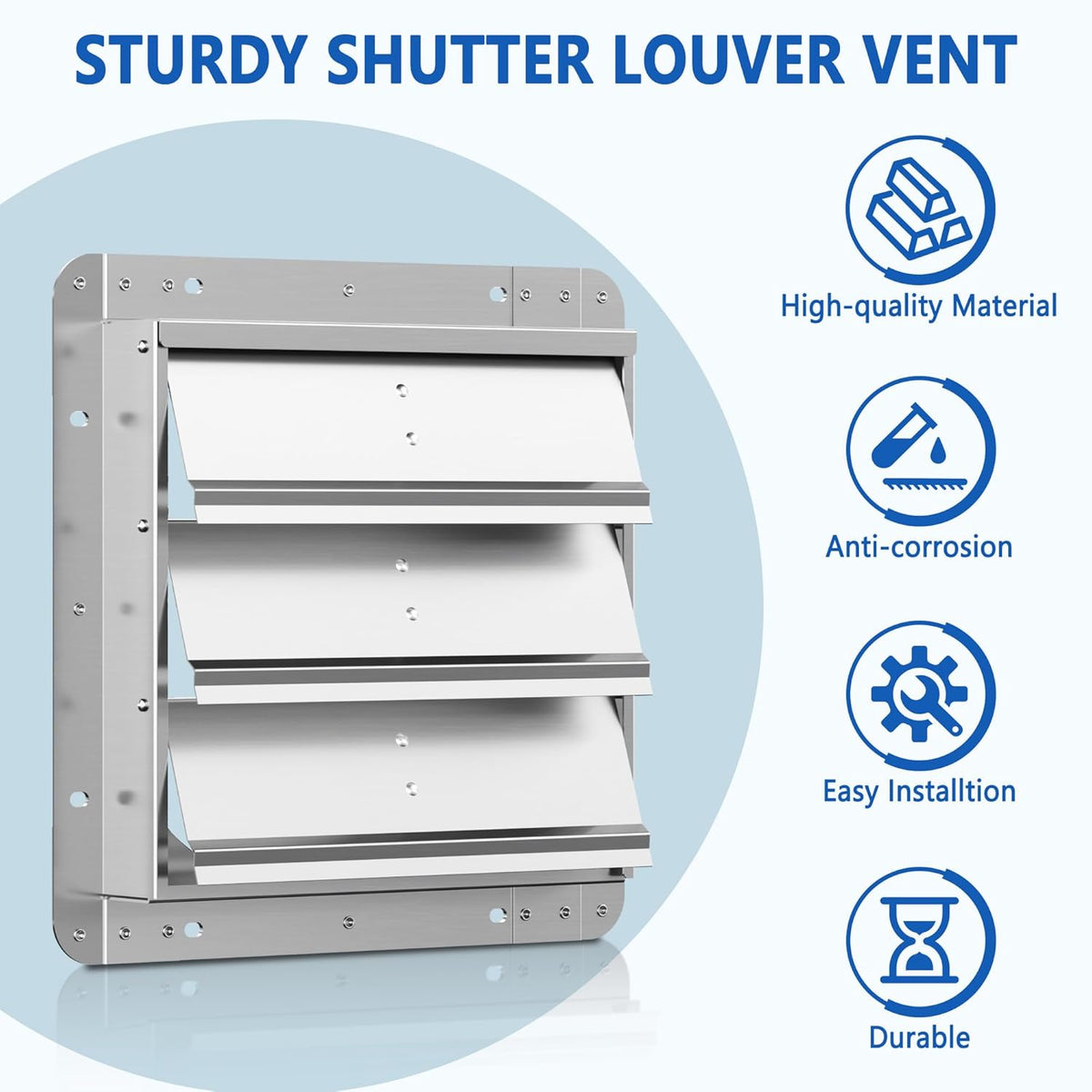 14 Inch Galvanized Shutter Exhaust Louver Vent, Automatic Gravity Shutter Louver Vent for Home Attics, Workshops, Barn, Greenhouse (Motor&Blades are not Included)
