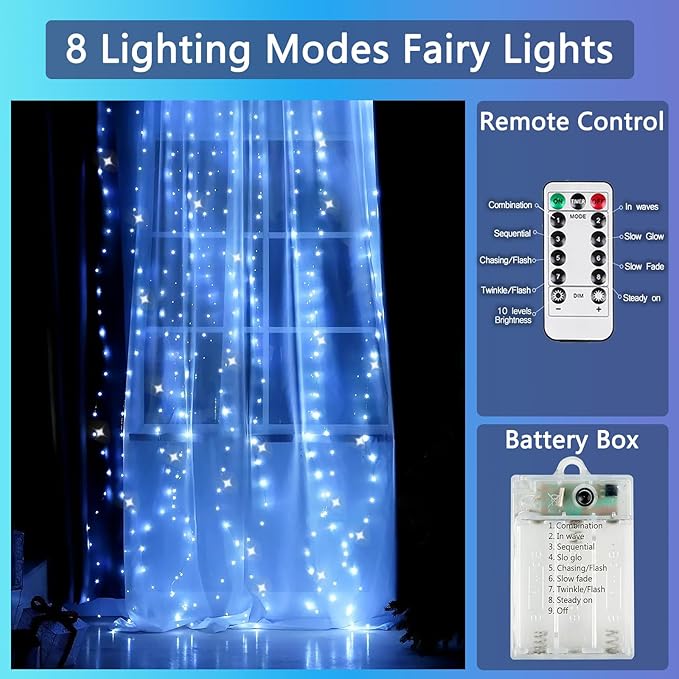 3 Pack Fairy Lights Battery Operated with Remote Control Timer, 26 FT 80 LED String Lights Outdoor Indoor Decoration, 8 Modes Twinkle Lights for Christmas Party Wedding Birthday Bedroom Décor (Blue)